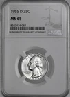 1955-D  25C WASHINGTON SILVER QUARTER "DENVER MINT" NGC MS65 #8343474-087