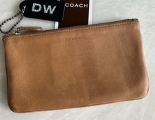 COACH VINTAGE CAMEL LEATHER FLAT SMALL COSMETIC BAG CASE POUCH 6990