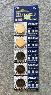 5 CR2032 TIANQIU BUTTON CELL BATTERIES 3V, KEY FOB, EXPIRES: 2028, NO TRACKING 