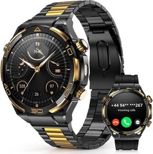Luxury Smart Watch for Men,14K Gold Plated Bezel,ChatGPT AI, GPS,Compass Tracker