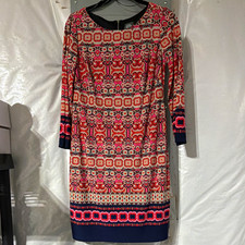 Vince Camuto Women’s Shift Dress 6 Geometric Multicolor 3/4 Sleeve Round