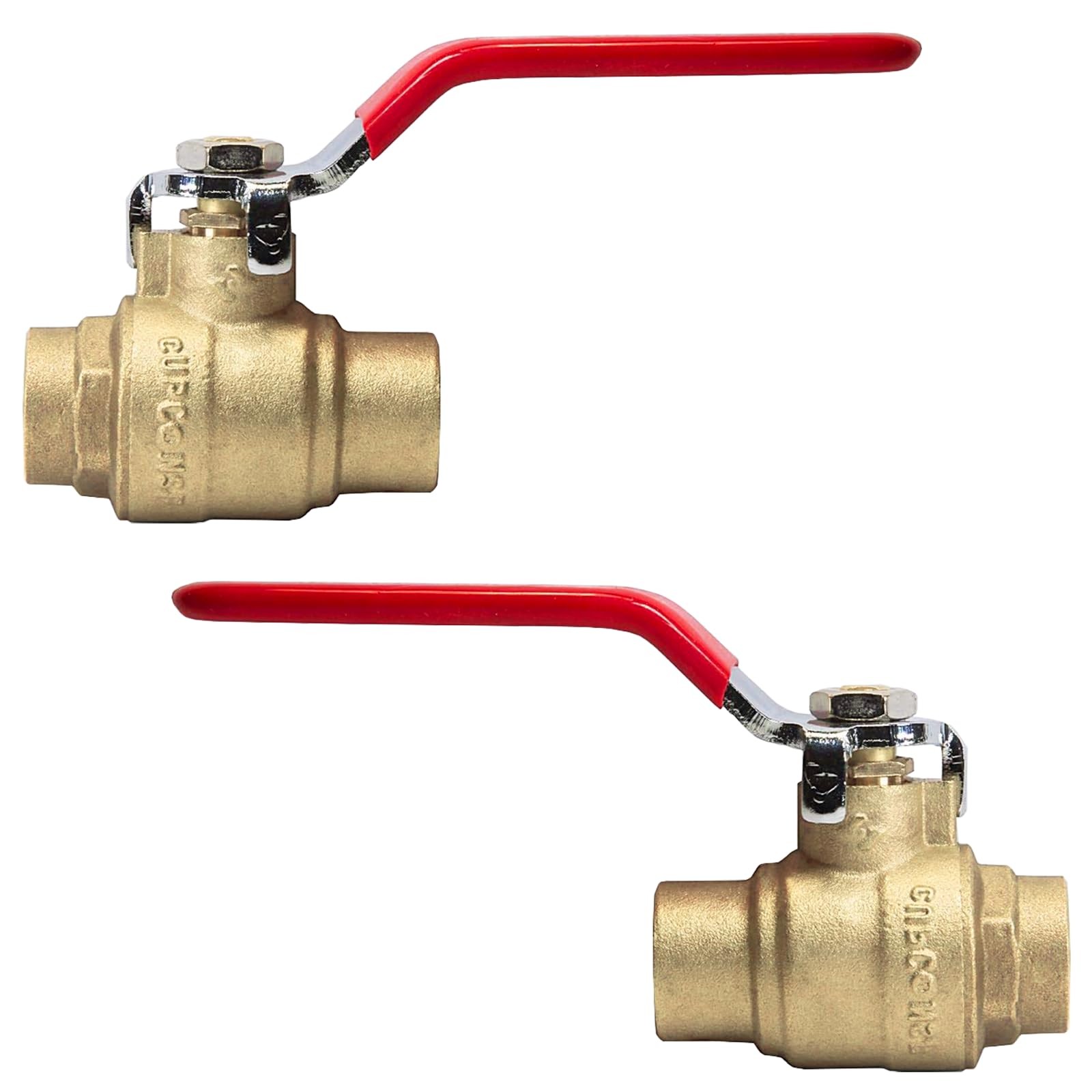 2 PCS 3/4 Inch Sweat Ball Valve Full Port ShutOff Valve 600 WOG Brass Red