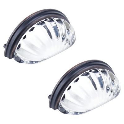 #ad #ad MY MIRONEY 3quot; Hole Centers Clear Glass Cabinet Cup Pulls Scalloped Crystal Gl... $26.02