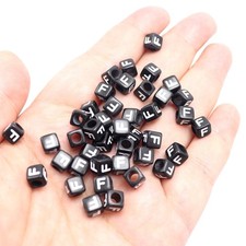 250 White in Black Acrylic Assorted Alphabet Letter Cube Pony Beads 6X6mm