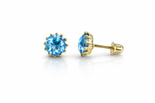 14k Solid Yellow Gold 6mm Round Birthstone Screw Back Earrings for Women