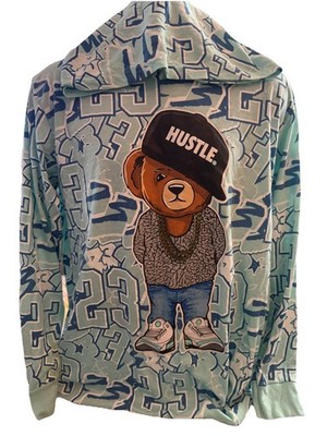 OG Legend 23 Men s L Turquoise Long Sleeve Hooded Teddy Bear Drip Graphic Tee