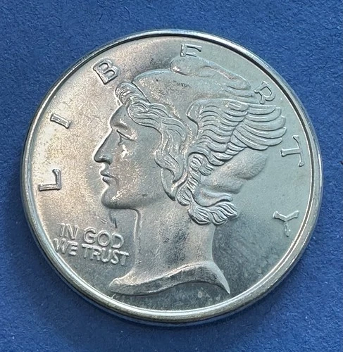 "MERCURY DIME" ONE OUNCE .999 FINE SILVER ROUND