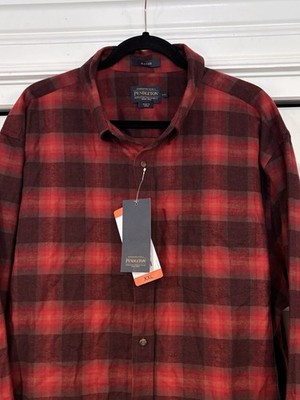 PENDLETON MASON Flannel Long Sleeve Button Shirt Mens XXL 2XL Red Wine Plaid NWT