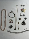 VINTAGE ART DECO JEWELRY LOT 14pcs STERLING SILVER BROOCH RING GF SCARAB BRACELE