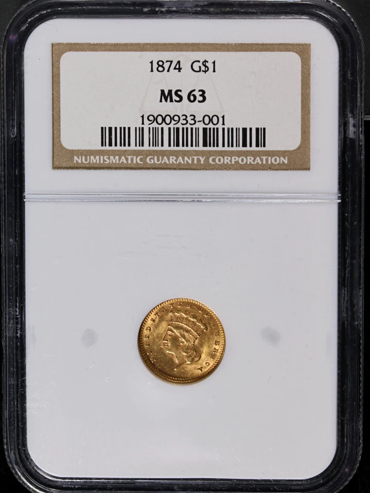 1874 Type 3 Indian Princess Gold $1 NGC MS63 Nice Eye Appeal Nice Strike - Image 3 of 4