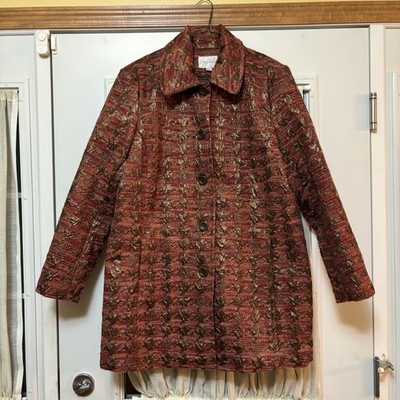 Erin London Women s Textured Button Coat Metallic & Houndstooth-like Pattern XL