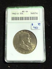 1962 D FRANKLIN HALF DOLLAR ANACS MS 64 *SOAP BOX*
