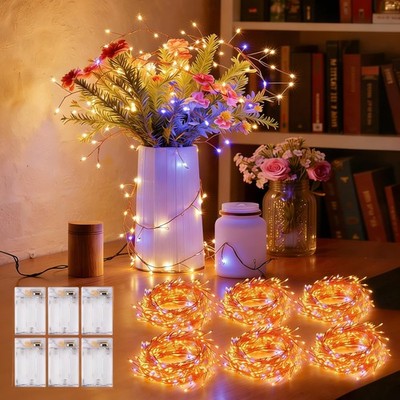 SmartDawn Twinkle Lights Battery Operated with Timer, 6Pack Total 720LED 60FT