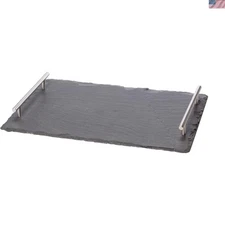 Durable Slate Charcuterie Board with Stainless Steel Handles - Hand Wash Only