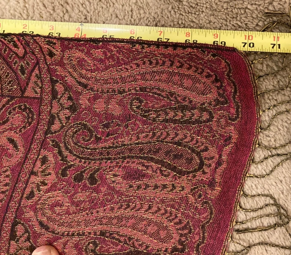 Pashmina (Cashmere) and Silk Scarf/Shawl 70 in. by 26.5 in. Boho Exotic - Image 4 of 4