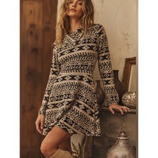 TYCHE Aztec Print Fit & Flare Sweater Dress Small Southwestern Boho