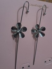 Silver Tone Flower Dangle Drop Hook Earrings ...