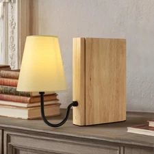 Wooden Bookshelf Lamp with Bulb, Cordless Touch Dimmable Table Lamp with Line...