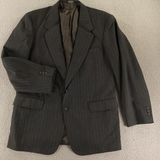 VTG Hopsack Jacket 42R M Gray Pinstripe Polyester Worsted Wool Charcoal Blazer