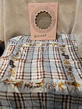 100% Silk 20x20" Square Scarf Vintage Dogs Print  w/Box