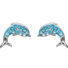 Sterling Silver Blue Dolphin Stud Earrings