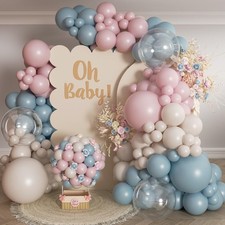 Gender Reveal Balloon Arch Kit 139Pcs Dusty Pink and Fog Blue Balloons White ...