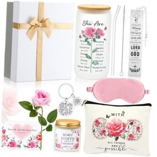 9 Pcs Christian Gifts for Women Birthday Gifts Box Scripture Faith Basket Rose