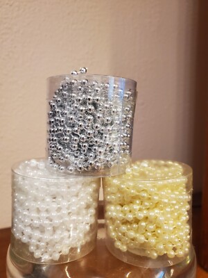 Faux Pearl Plastic Beads String White, Ivory or Silver - 3mm or 4mm - 5 yards