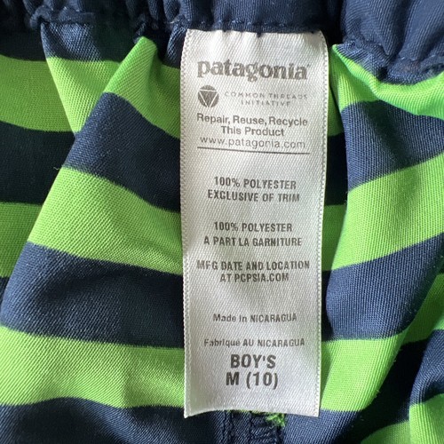 Patagonia Board Shorts Boys Medium (Size 10) Green / Navy Blue Stripes - Picture 9 of 9