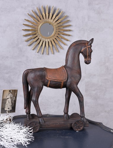 Pferd auf Rädern Pferdefigur Antik Tierfigur Vintage Skulptur Schaukelpferd 44cm - Bild 5 von 5
