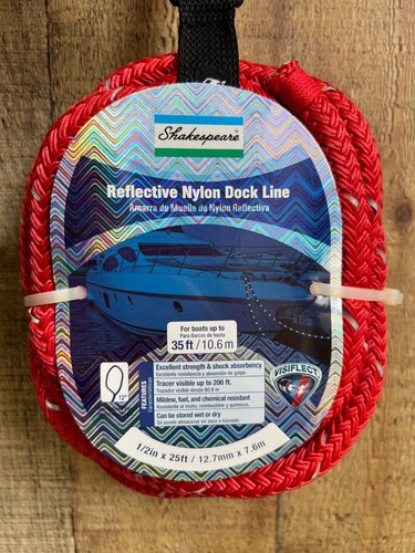 SHAKESPEARE REFLECTIVE NYLON DOCK LINE 25 FT X 1/2 DIA SPLICED EYE RED VISIFLECT - Picture 1 of 3