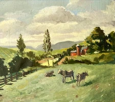 Early 20th century Grazing Cattle/Barn Impressionist Landscape