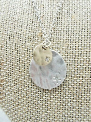 Premier Designs Gold & Silver Tone Necklace 2 Round Pendants Lobster Clasp 18''