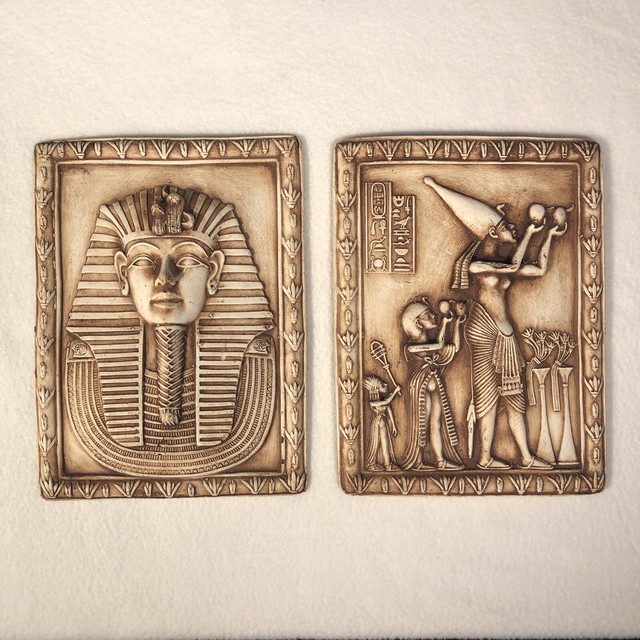 Egyptian Wall Plaque Set Of 2 King Anunnaki Each 5"x 7" Heavy Plaster