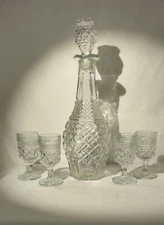 Anchor Hocking Wexford Pedestal Juice Glass and Decanter5 piece .