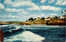 California La Jolla Pacific Ocean Waves Palms Bldgs  Chrome c60's Postcard CA