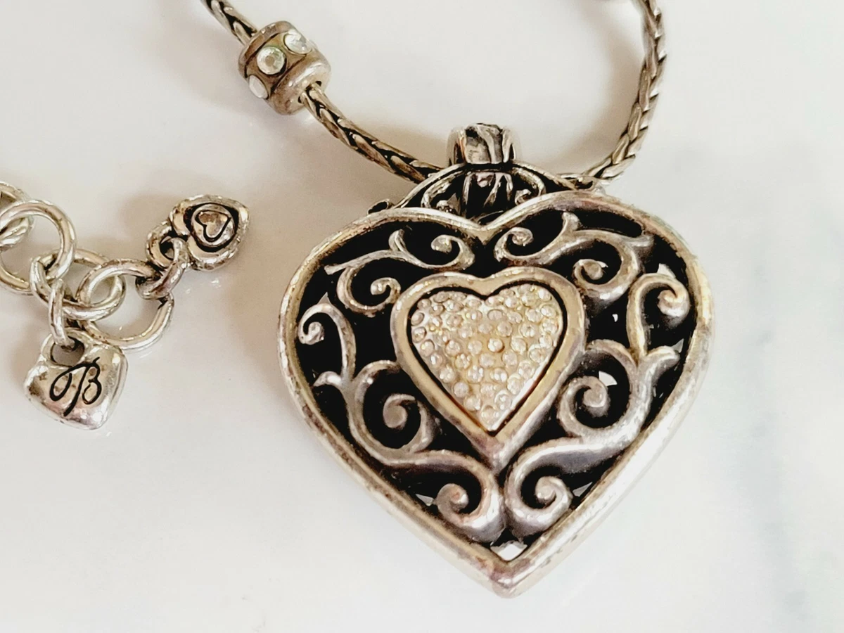 Brighton RENO HEART Silver Crystal Puffy Heart Pendant Necklace 103