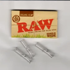 One Pack of RAW Organic Single Wide Rolling Papers PLUS THREE GLASS TIPS