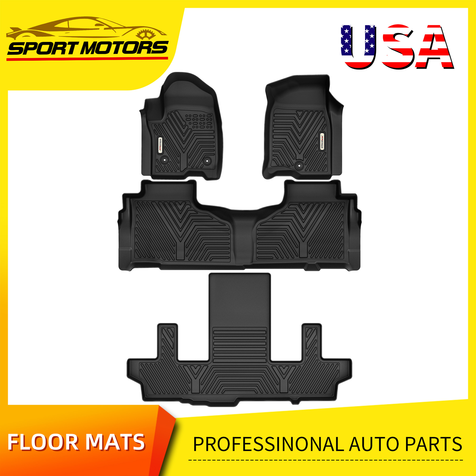 Floor Mats Liner for 2021-2024 Chevy Suburban/GMC Yukon XL 7-Seater All Weather