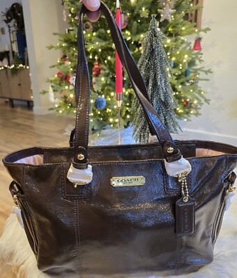 COACH F20431 GALLERY PATENT ZIPPER TOTE MAHOGANY BROWN MSRP $328 NWT