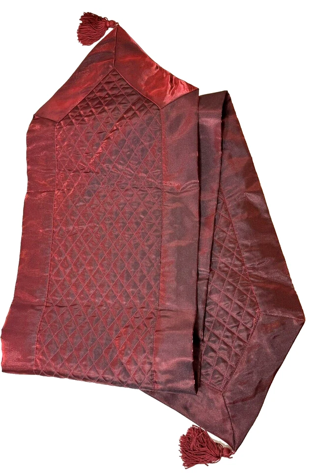 Quilted Table Runner Solid Shiny Red Pointed Tassels 72" x 13" Special Occasion - Image 3 of 4