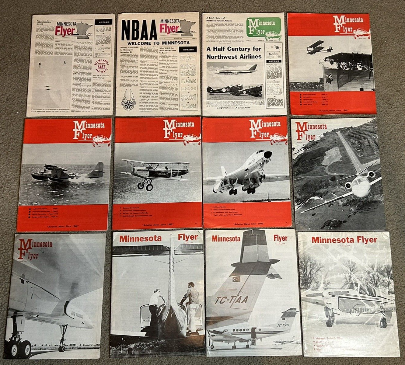 13 Minnesota Flyer magazine issues aviation history  from 1970s see description