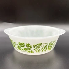 Vintage Glasbake Casserole Dish Rare Herb Garden Pattern Milk Glass 1 QT J510