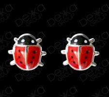 925 Sterling Silver Lady Bird Beetle Red Kids Girls Women Stud Earrings Gift