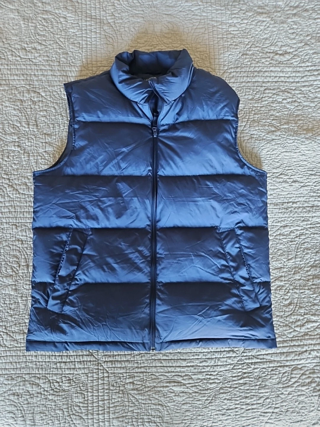Vintage LL Bean Puffer Vest Mens L Navy Blue Goose Down Polyester