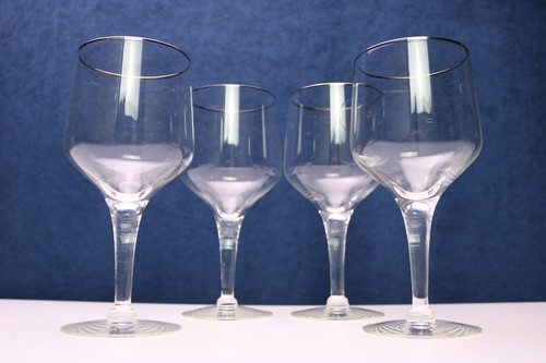 Tiffin Romance Wine Glass 6 3/4 " Classic Set of 4 Platinum Trim Tulip Bowl - Picture 2 of 4