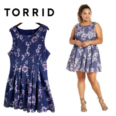 New Torrid Sz 20 2X Dress Floral Mesh Skater Purple Pleated Slvlss Fit Flare  O | eBay