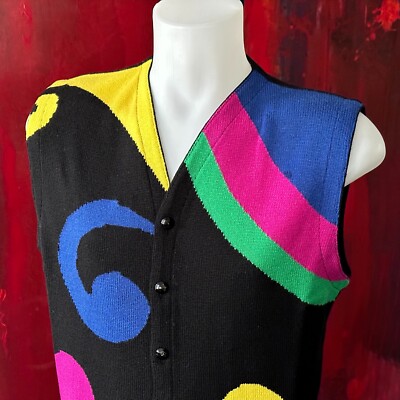 GIANNI VERSACE black wool sweater vest size IT 48 from F/W 1989/90