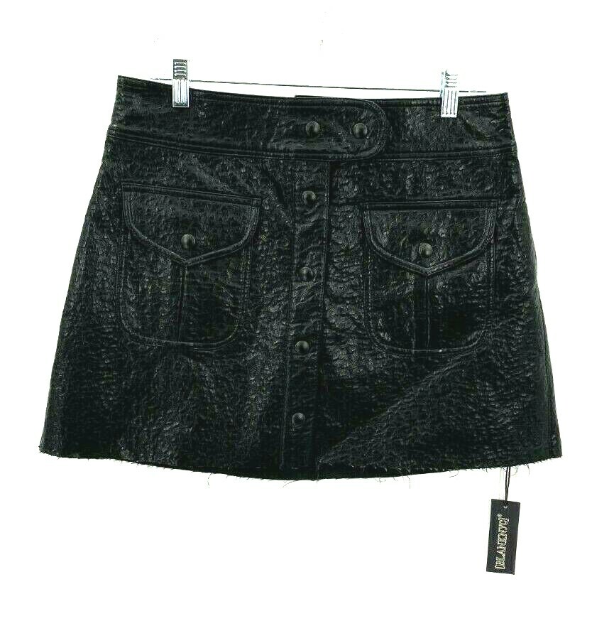 BLANKNYC Black Vegan Leather Mini Skirt Size 29 Front Snap NWT-image
