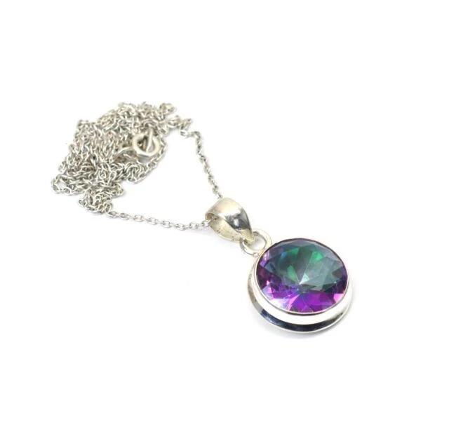 Topazio Mistico Rotondo Gemma 925 Argento Sterling Donna Collana Regalo Sister - Immagine 4 di 4